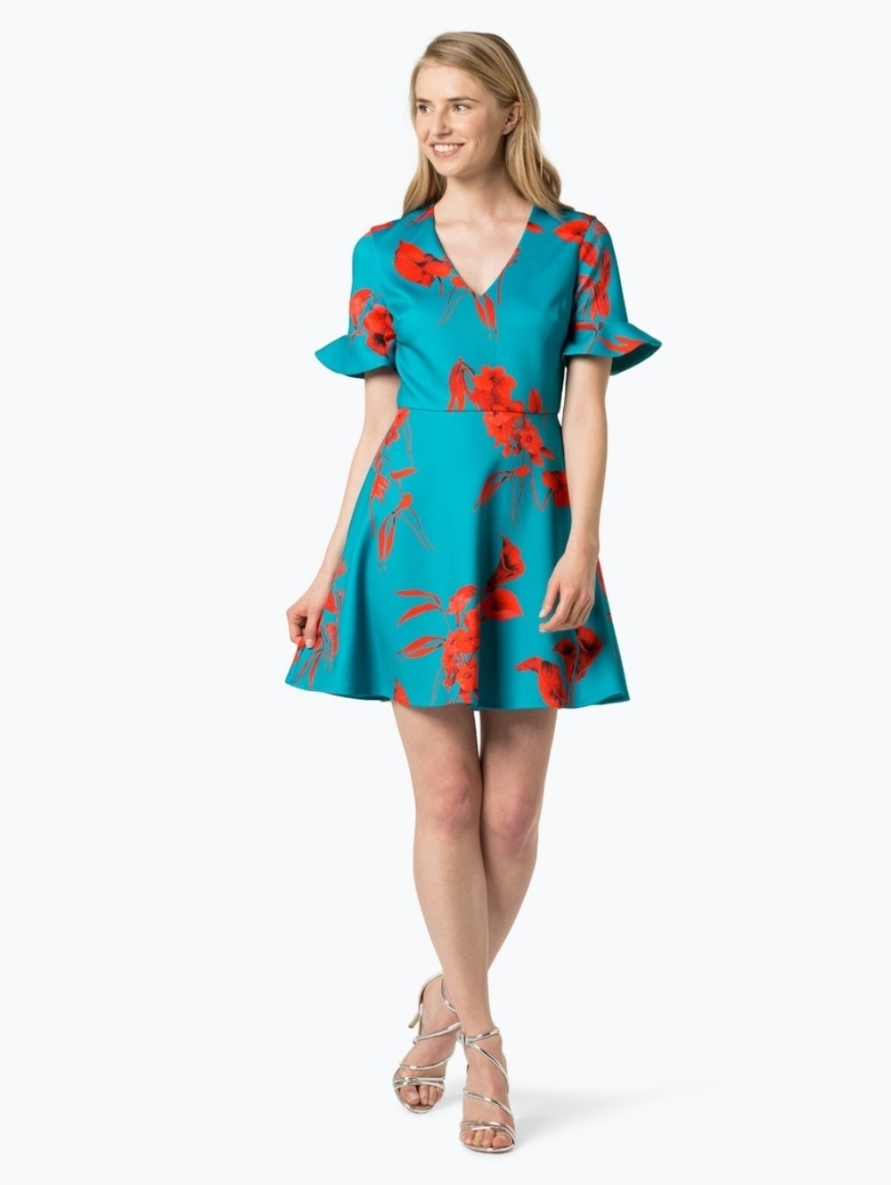 Ted Baker Teal Dress with Bright Pink Floral Print